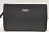 Authentic BURBERRY Vintage Leather Clutch Hand Bag Purse Black 9458J