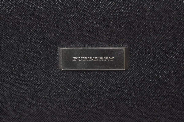 Authentic BURBERRY Vintage Leather Clutch Hand Bag Purse Black 9458J