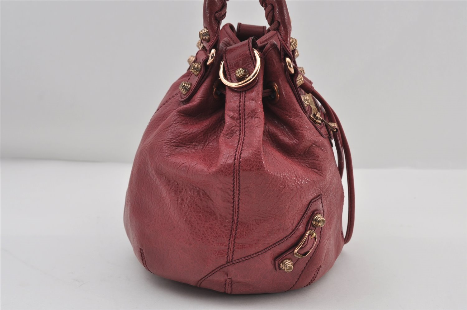 Authentic BALENCIAGA Giant Mini Pompon 2Way Hand Bag Leather 285439 Purple 9459I