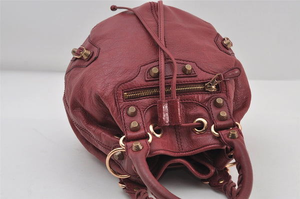 Authentic BALENCIAGA Giant Mini Pompon 2Way Hand Bag Leather 285439 Purple 9459I