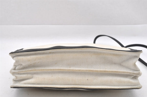 Auth BALENCIAGA Navy Pochette Shoulder Bag Canvas Leather 339937 White 9460I