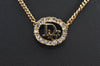 Authentic Christian Dior Gold Tone Rhinestone Chain Pendant Necklace CD 9461H