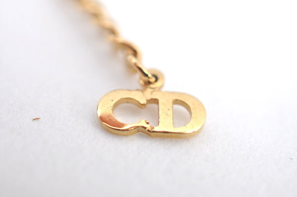 Authentic Christian Dior Gold Tone Rhinestone Chain Pendant Necklace CD 9461H