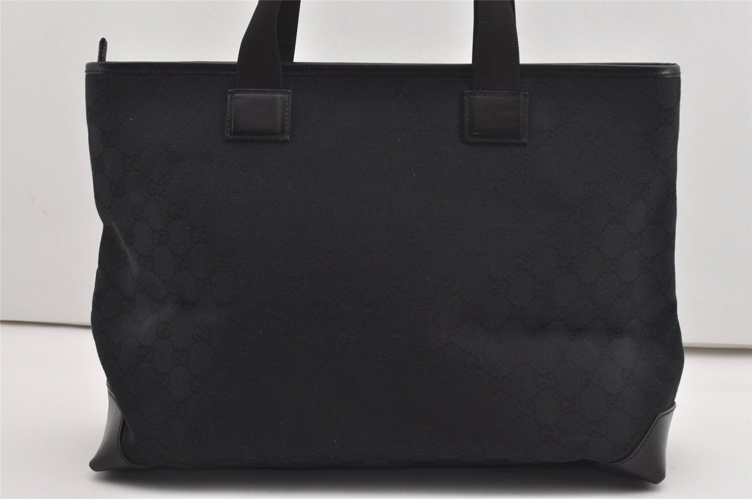 Authentic GUCCI Vintage Shoulder Tote Bag GG Canvas Leather 34339 Black 9467I