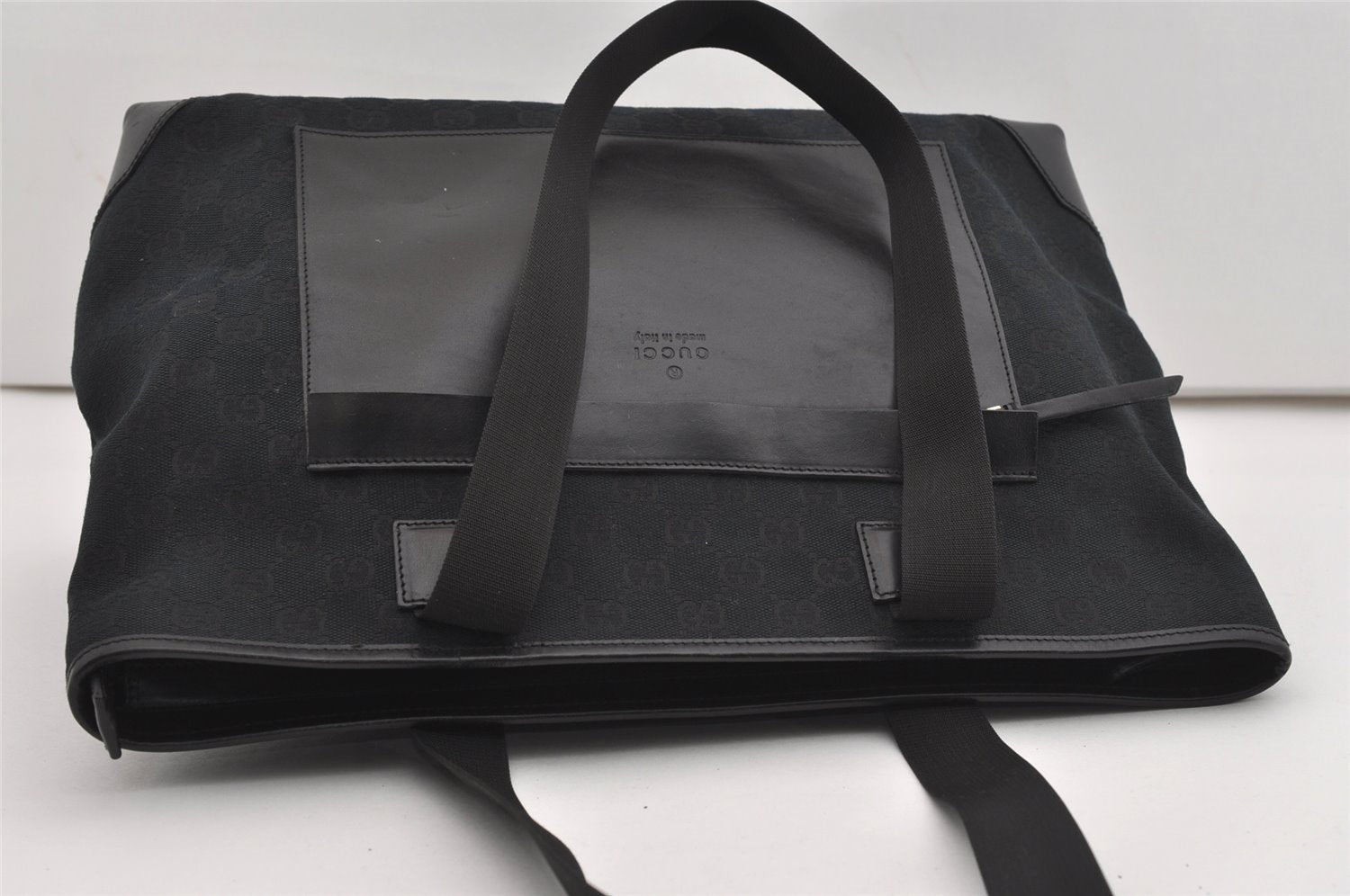 Authentic GUCCI Vintage Shoulder Tote Bag GG Canvas Leather 34339 Black 9467I