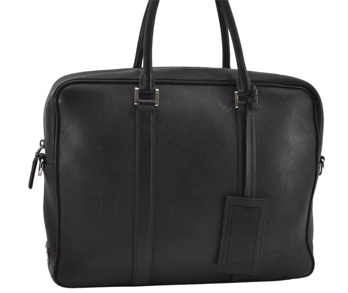 Authentic PRADA Vintage Leather Nappa 2Way Briefcase Business Bag Black 9469I