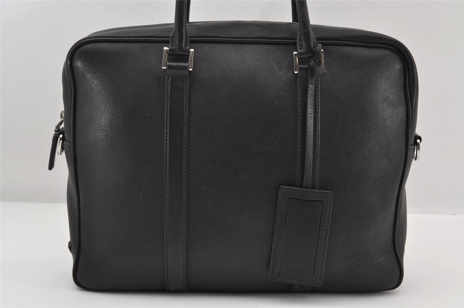 Authentic PRADA Vintage Leather Nappa 2Way Briefcase Business Bag Black 9469I