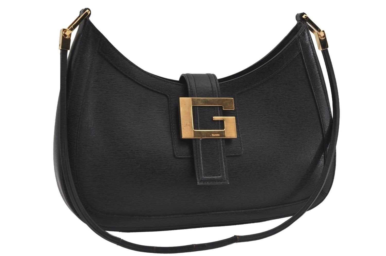 Authentic GUCCI Vintage Shoulder Bag Purse Leather 0014141 Black 9474I