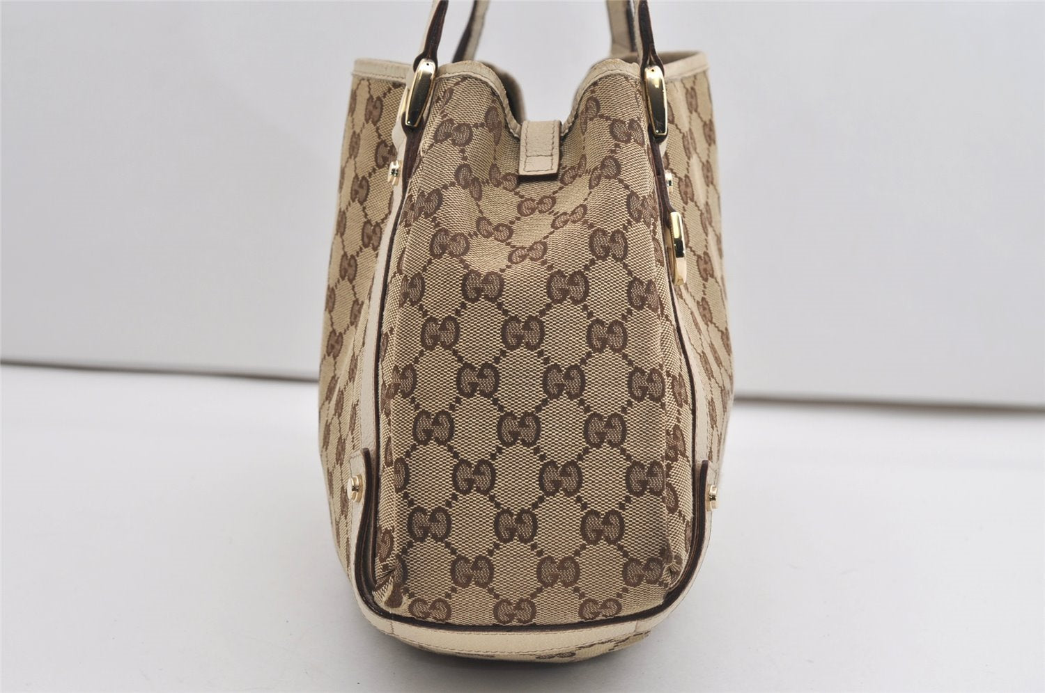 Authentic GUCCI Abbey Shoulder Tote Bag GG Canvas Leather 130736 Brown 9476I