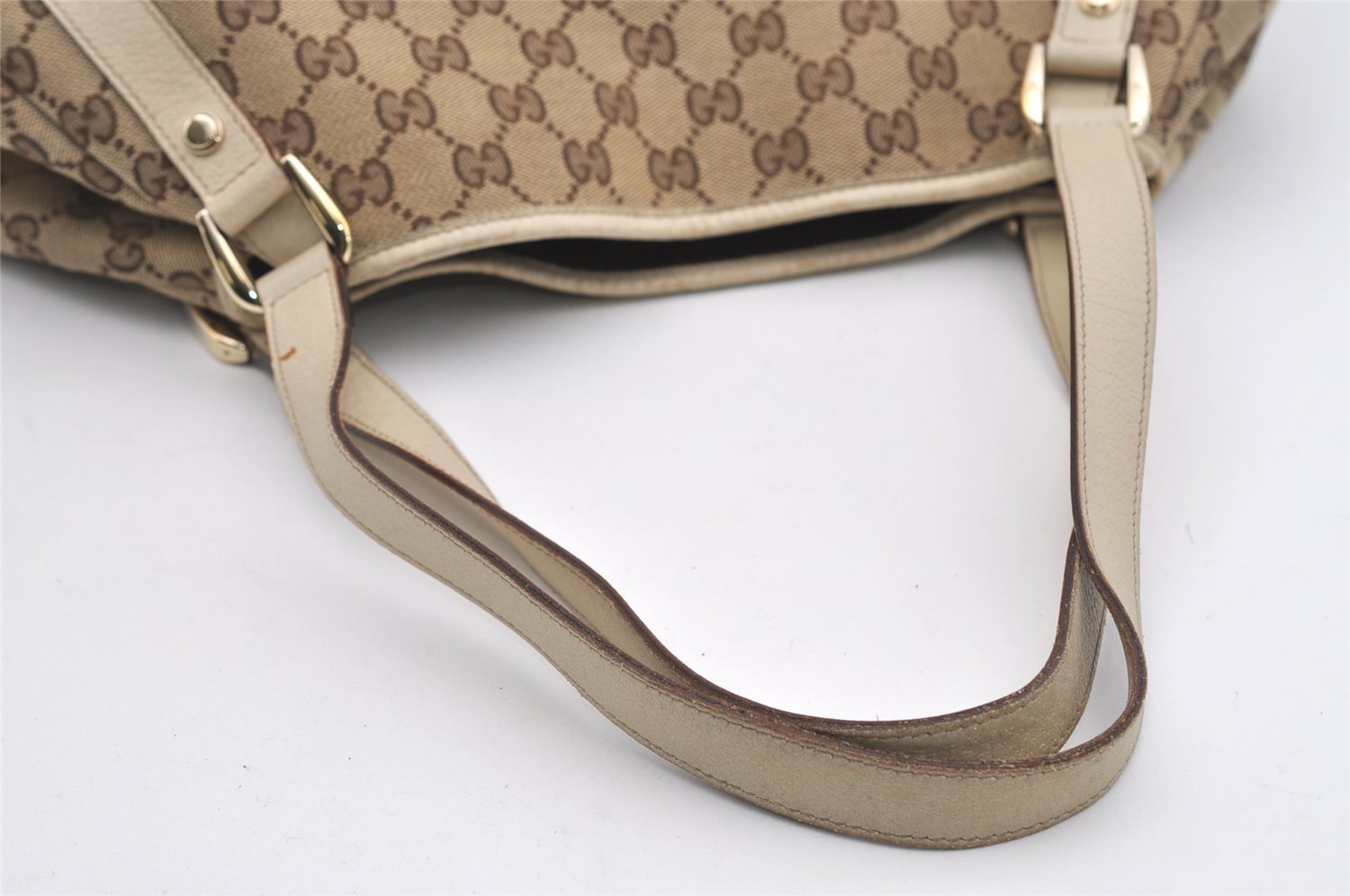 Authentic GUCCI Abbey Shoulder Tote Bag GG Canvas Leather 130736 Brown 9476I