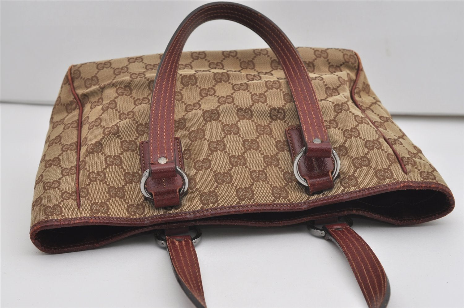 Authentic GUCCI Vintage Shoulder Tote Bag GG Canvas Leather 113019 Brown 9477I