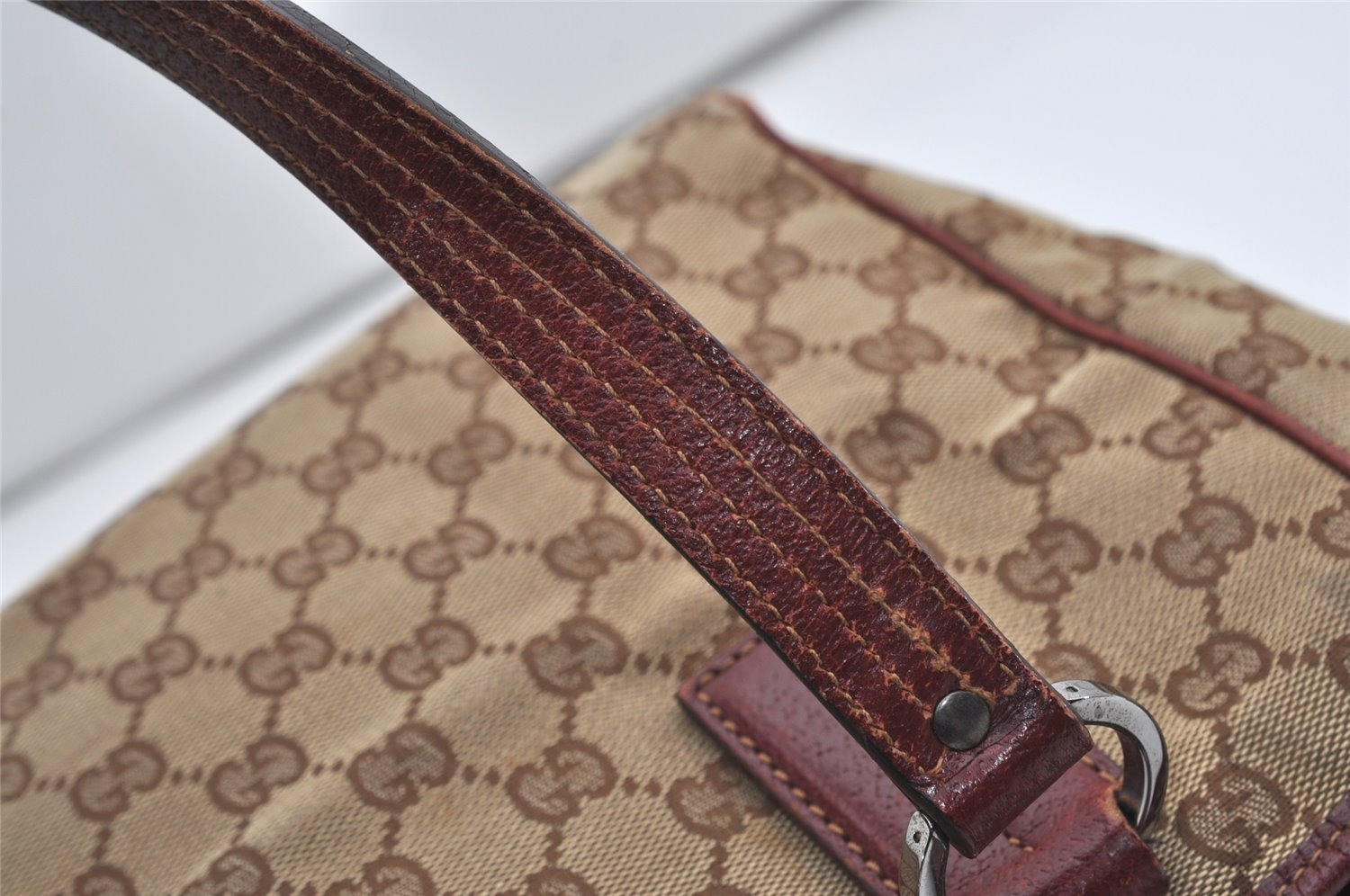 Authentic GUCCI Vintage Shoulder Tote Bag GG Canvas Leather 113019 Brown 9477I