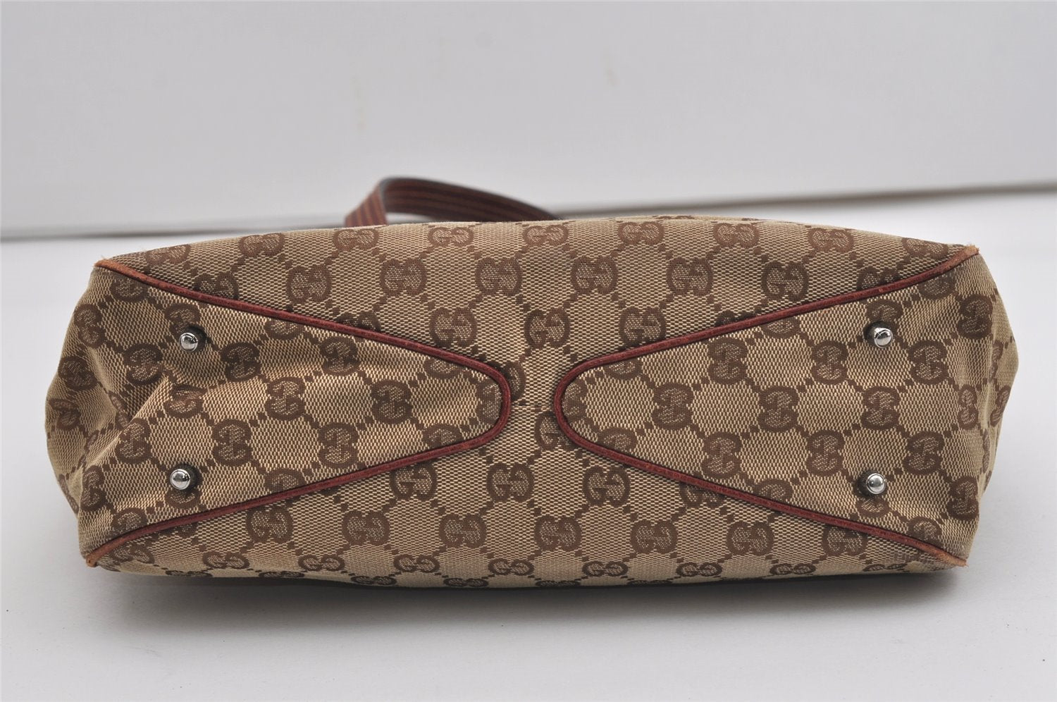 Authentic GUCCI Vintage Shoulder Tote Bag GG Canvas Leather 113019 Brown 9477I