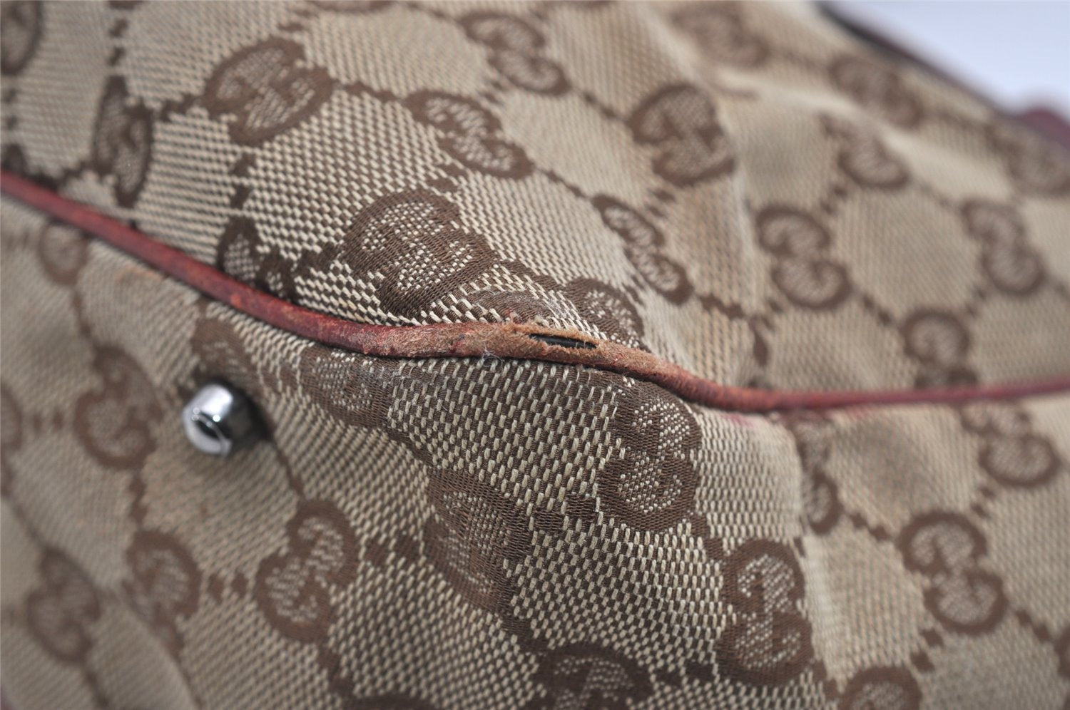 Authentic GUCCI Vintage Shoulder Tote Bag GG Canvas Leather 113019 Brown 9477I