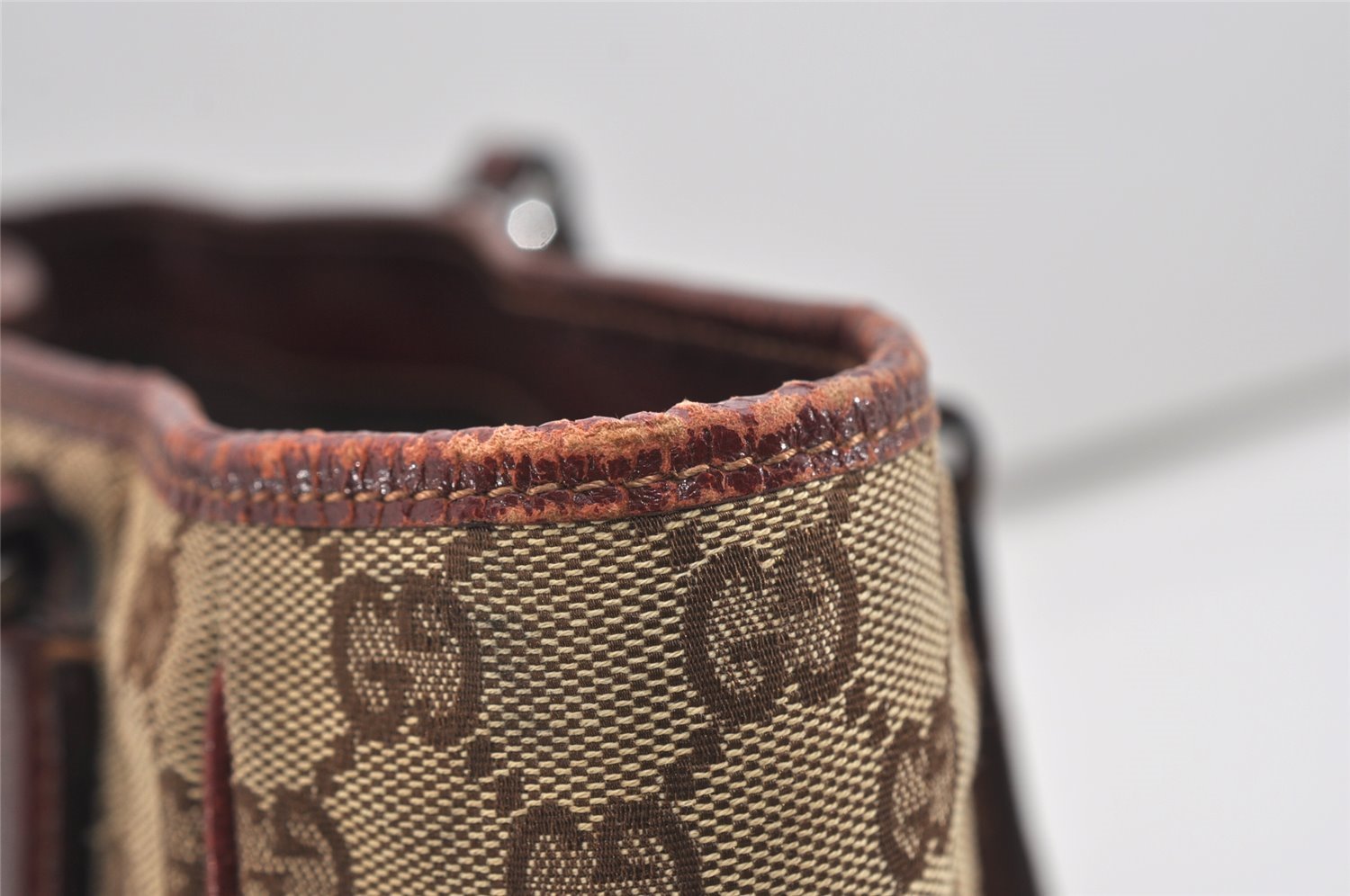 Authentic GUCCI Vintage Shoulder Tote Bag GG Canvas Leather 113019 Brown 9477I