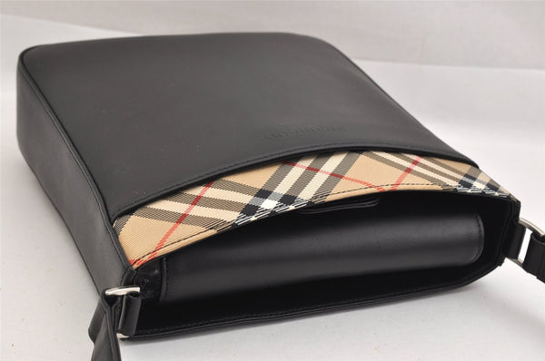 Authentic BURBERRY Nova Check Shoulder Cross Body Bag Purse Leather Black 9477J