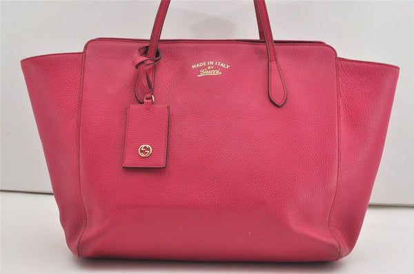 Authentic GUCCI Vintage Swing Large Shoulder Tote Bag Leather 354397 Pink 9479I