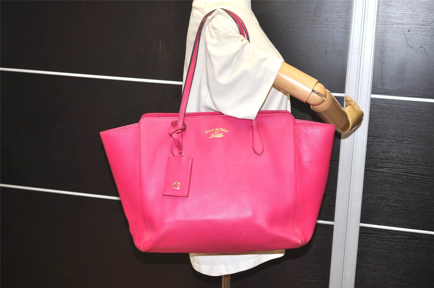 Authentic GUCCI Vintage Swing Large Shoulder Tote Bag Leather 354397 Pink 9479I