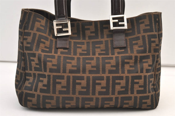Authentic FENDI Vintage Zucca Tote Hand Bag Canvas Leather Brown 9490J