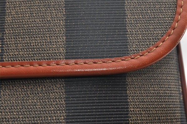 Authentic FENDI Pequin 2Way Shoulder Hand Bag PVC Leather Brown Black 9493J