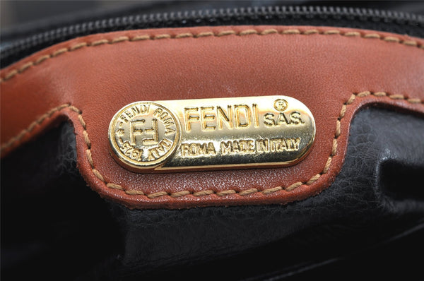 Authentic FENDI Pequin 2Way Shoulder Hand Bag PVC Leather Brown Black 9493J