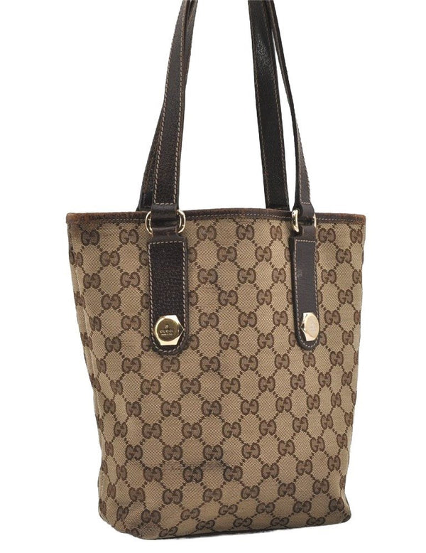 Authentic GUCCI Charmy Shoulder Tote Bag GG Canvas Leather 153361 Brown 9501I
