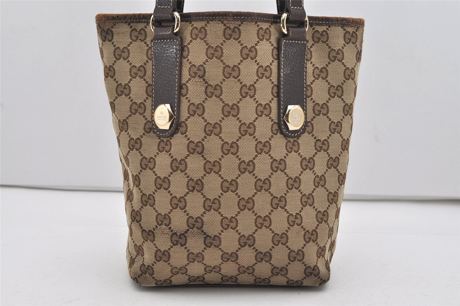 Authentic GUCCI Charmy Shoulder Tote Bag GG Canvas Leather 153361 Brown 9501I