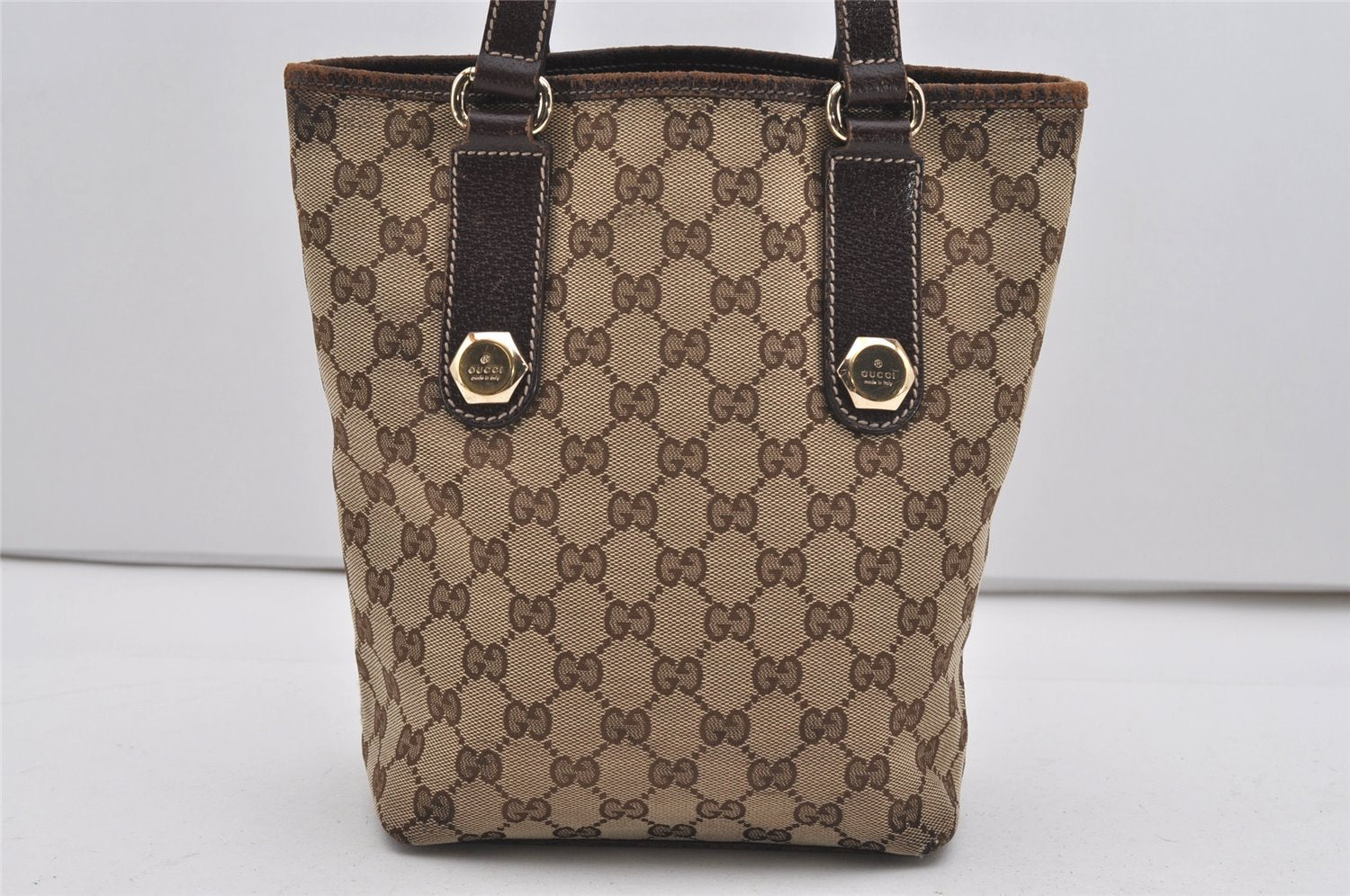 Authentic GUCCI Charmy Shoulder Tote Bag GG Canvas Leather 153361 Brown 9501I