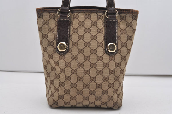 Authentic GUCCI Charmy Shoulder Tote Bag GG Canvas Leather 153361 Brown 9501I