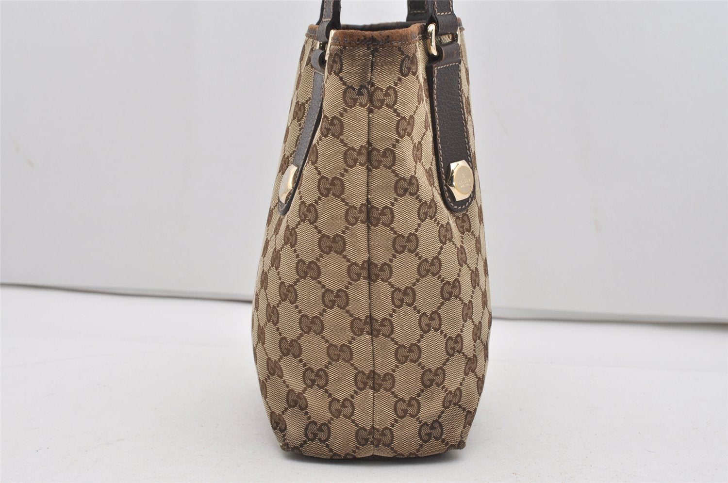 Authentic GUCCI Charmy Shoulder Tote Bag GG Canvas Leather 153361 Brown 9501I