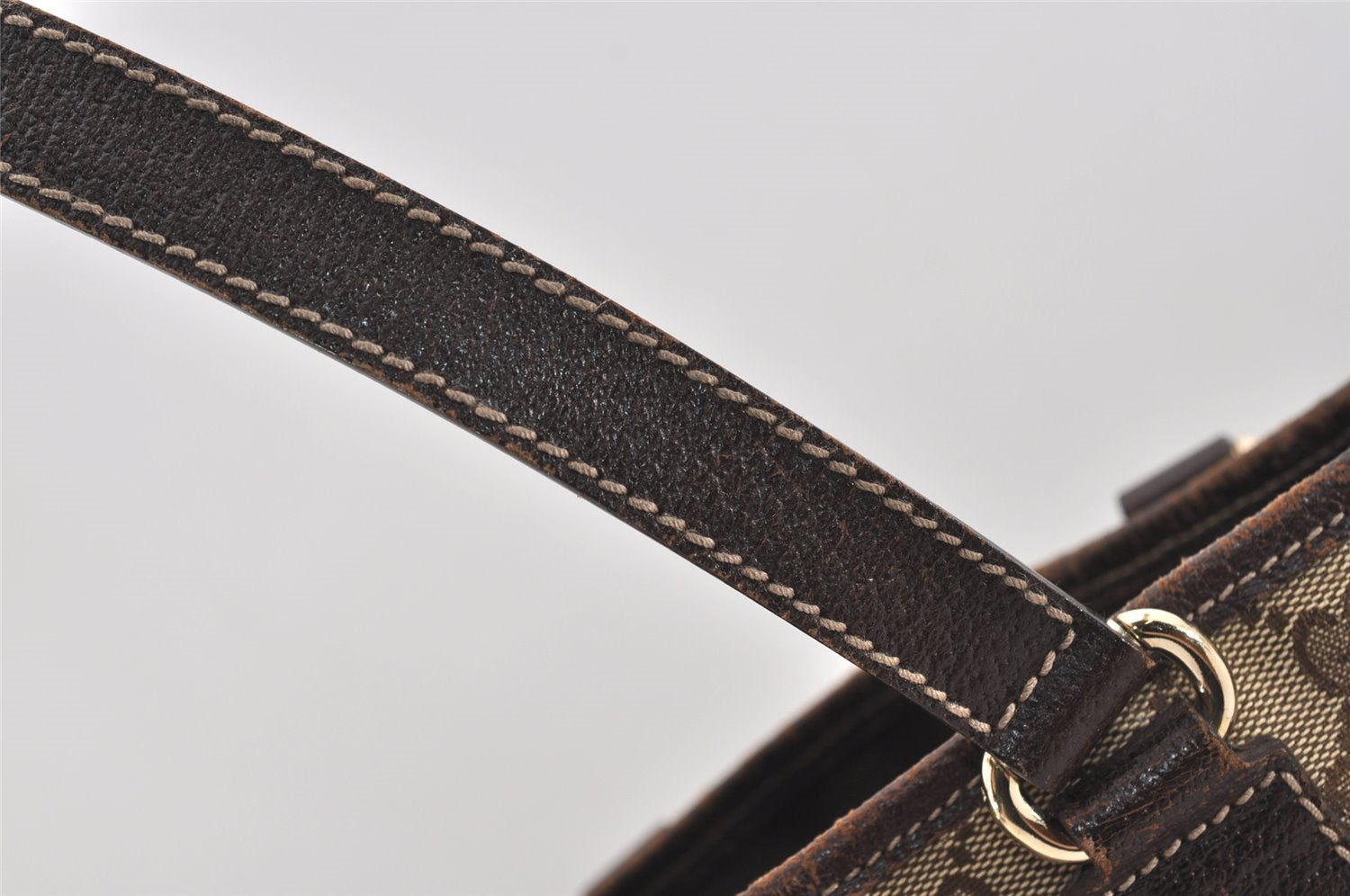 Authentic GUCCI Charmy Shoulder Tote Bag GG Canvas Leather 153361 Brown 9501I