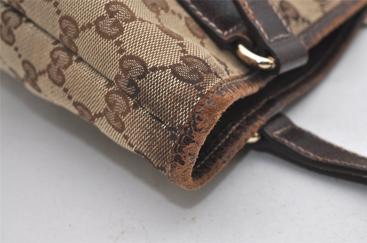 Authentic GUCCI Charmy Shoulder Tote Bag GG Canvas Leather 153361 Brown 9501I