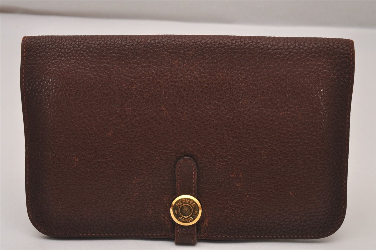 Authentic HERMES Dogon GM Leather Long Wallet Purse Brown Box 9505I