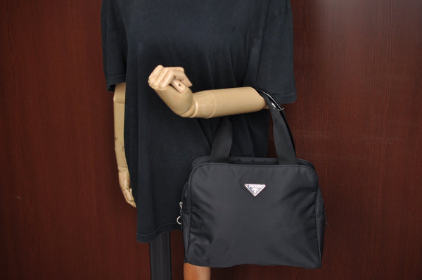 Authentic PRADA Nylon Tessuto Leather Shoulder Hand Bag Purse Black 9506H