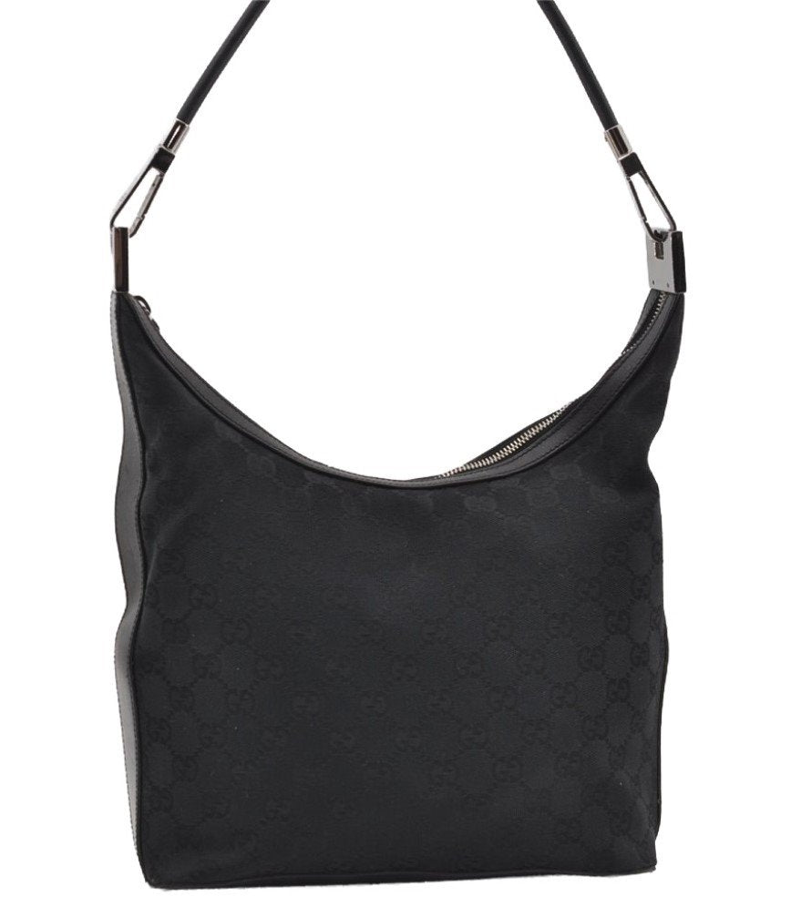 Authentic GUCCI Shoulder Bag Purse GG Canvas Leather 0013814 Black 9511I