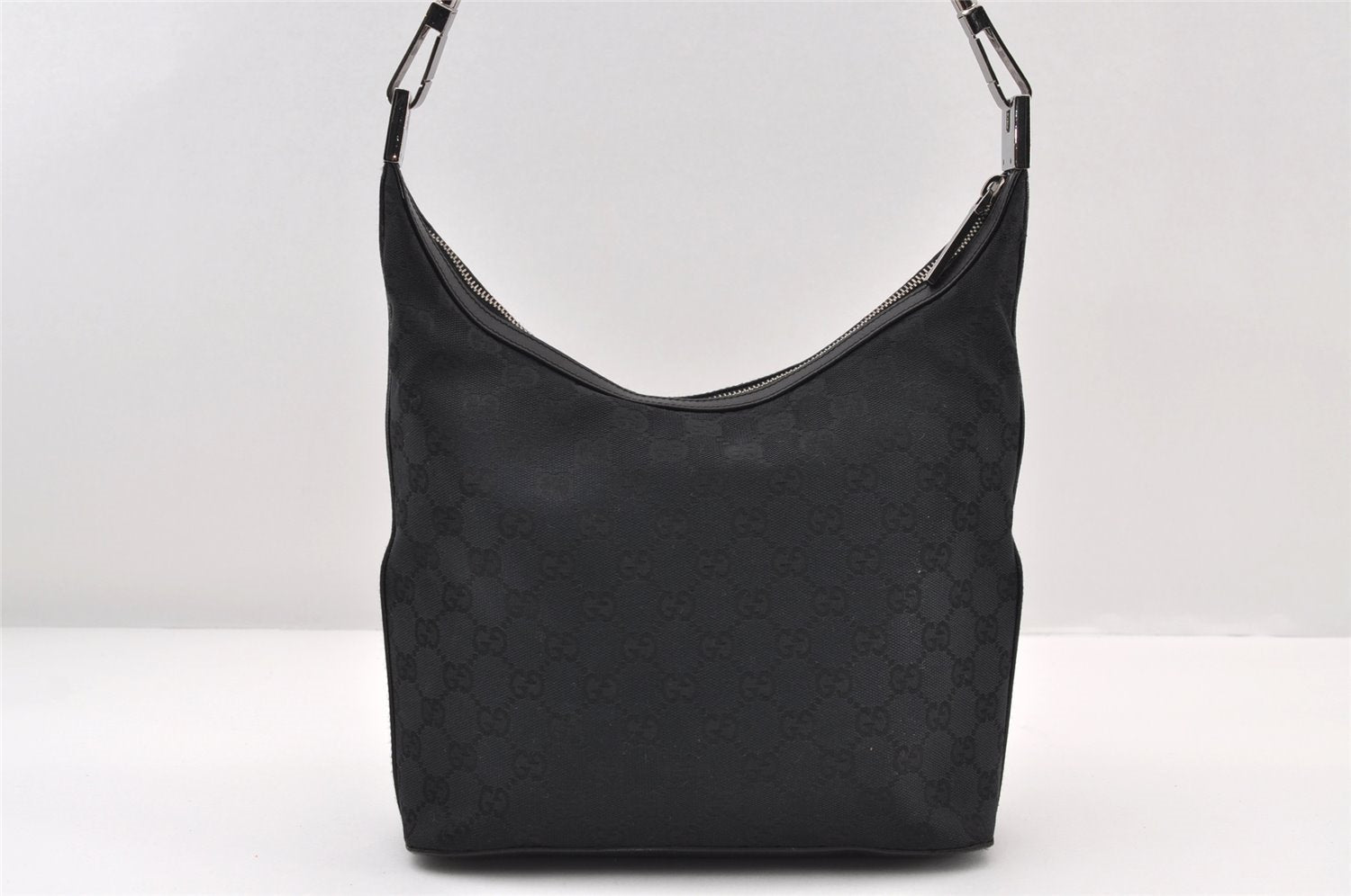 Authentic GUCCI Shoulder Bag Purse GG Canvas Leather 0013814 Black 9511I