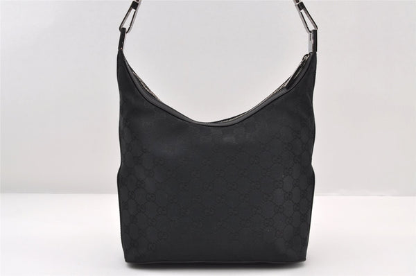 Authentic GUCCI Shoulder Bag Purse GG Canvas Leather 0013814 Black 9511I
