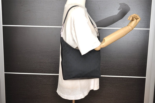 Authentic GUCCI Shoulder Bag Purse GG Canvas Leather 0013814 Black 9511I