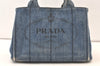 Authentic PRADA Vintage Canapa SS Denim 2Way Hand Tote Bag Purse Blue 9513J