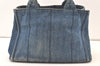 Authentic PRADA Vintage Canapa SS Denim 2Way Hand Tote Bag Purse Blue 9513J