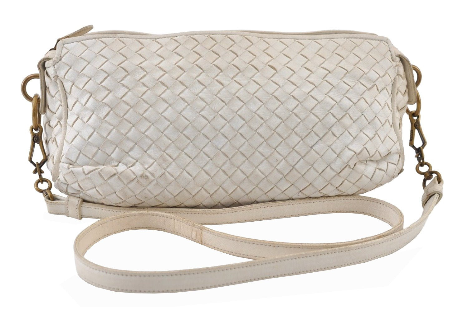 Authentic BOTTEGA VENETA Intrecciato Leather Shoulder Cross Body Bag White 9518I