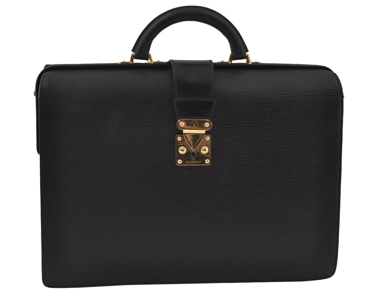Authentic Louis Vuitton Epi Serviette Fermoir Briefcase M54352 Black LV 9521I