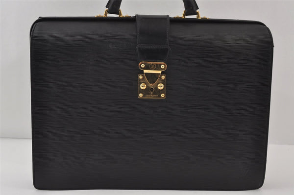 Authentic Louis Vuitton Epi Serviette Fermoir Briefcase M54352 Black LV 9521I
