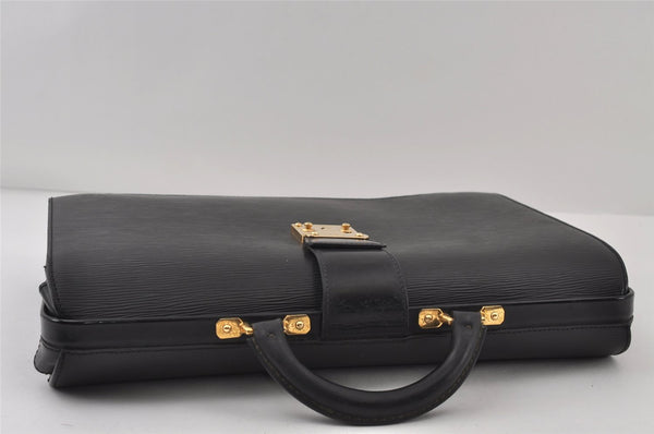 Authentic Louis Vuitton Epi Serviette Fermoir Briefcase M54352 Black LV 9521I