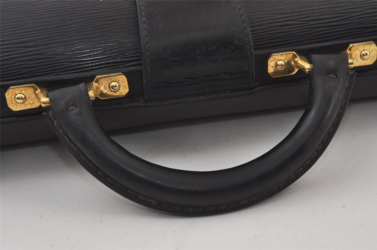Authentic Louis Vuitton Epi Serviette Fermoir Briefcase M54352 Black LV 9521I