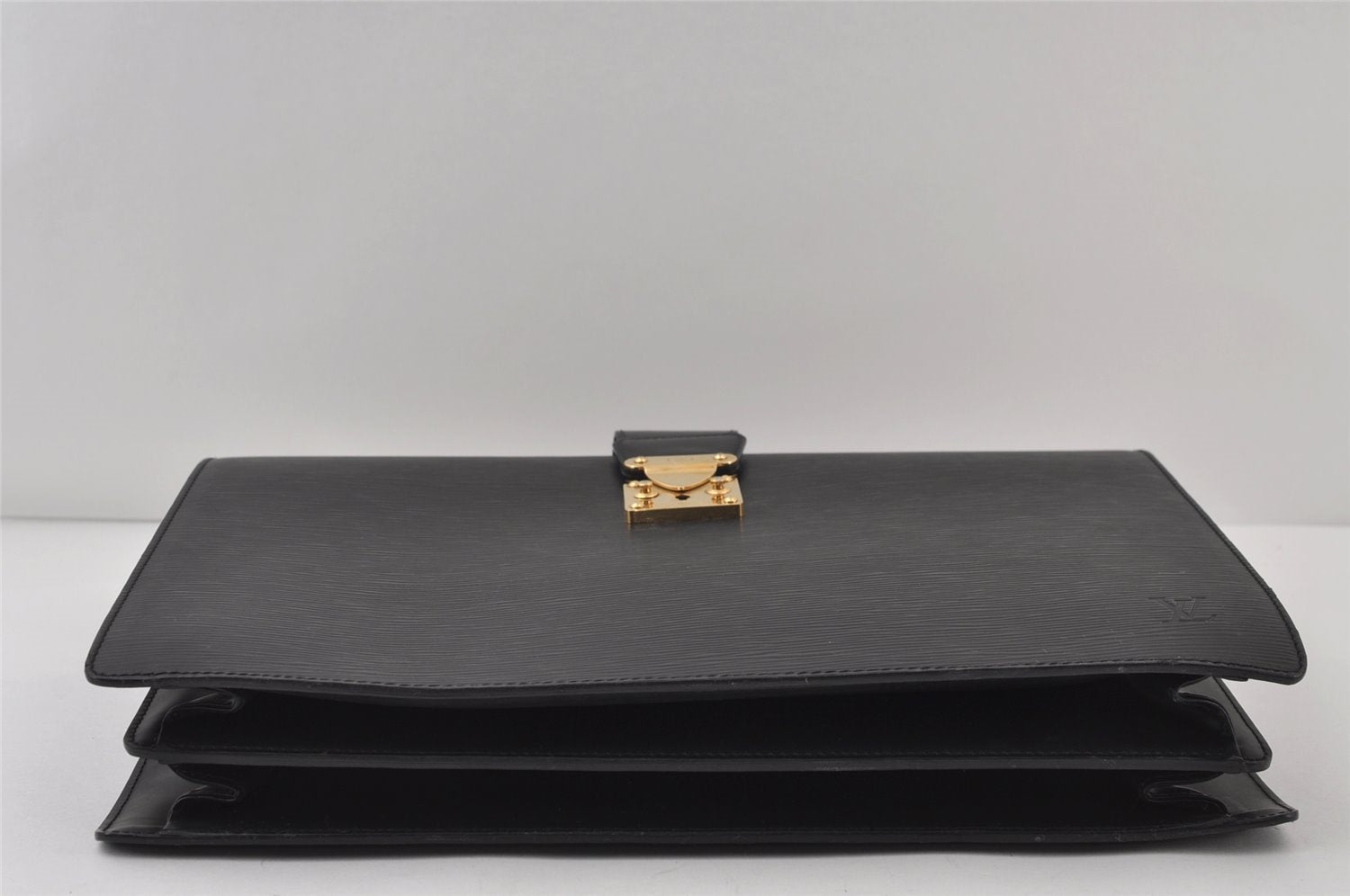 Authentic Louis Vuitton Epi Serviette Fermoir Briefcase M54352 Black LV 9521I