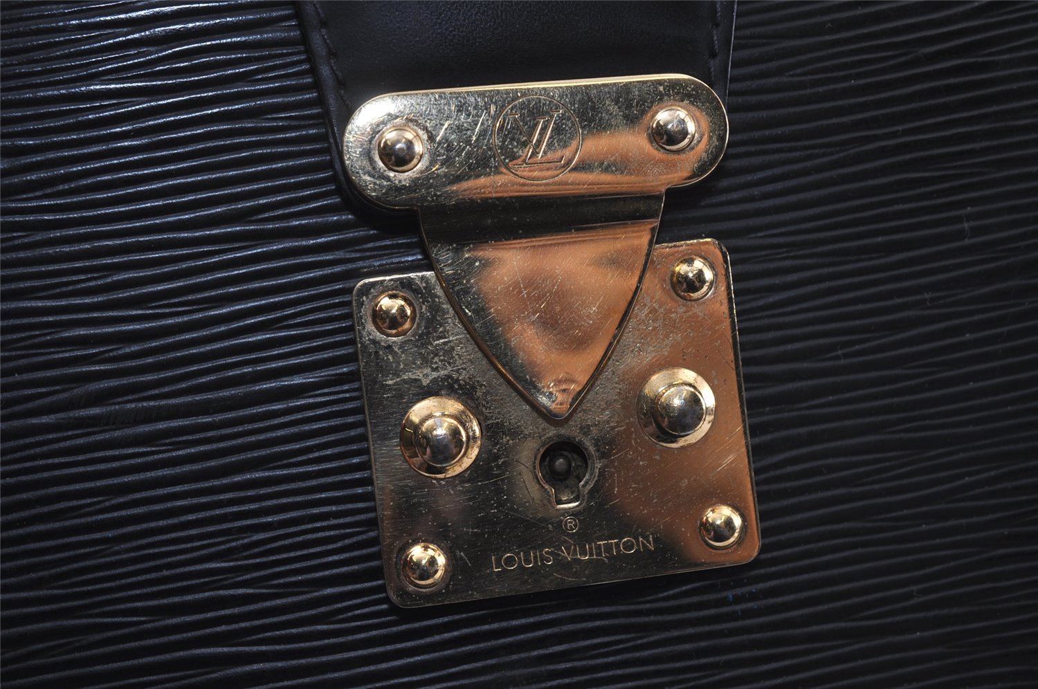 Authentic Louis Vuitton Epi Serviette Fermoir Briefcase M54352 Black LV 9521I