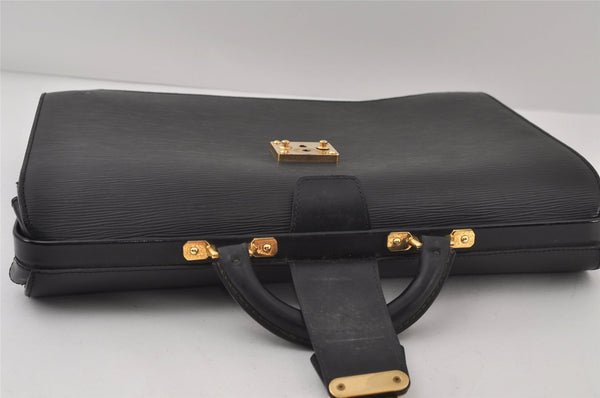 Authentic Louis Vuitton Epi Serviette Fermoir Briefcase M54352 Black LV 9521I