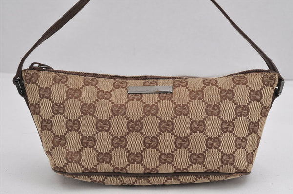 Authentic GUCCI Hand Bag Pouch Purse GG Canvas Leather 07198 Brown 9526J