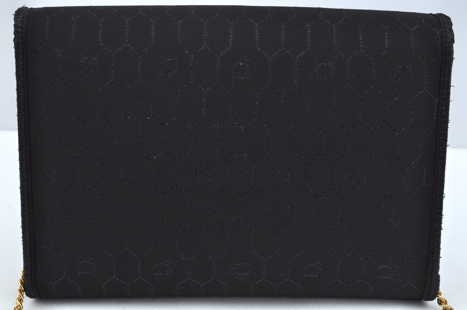 Authentic Christian Dior Honeycomb Chain Shoulder Bag Canvas Leather Black 9527I